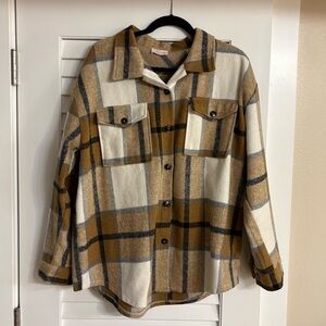 Pink Lily Tan and Black Plaid Shirt